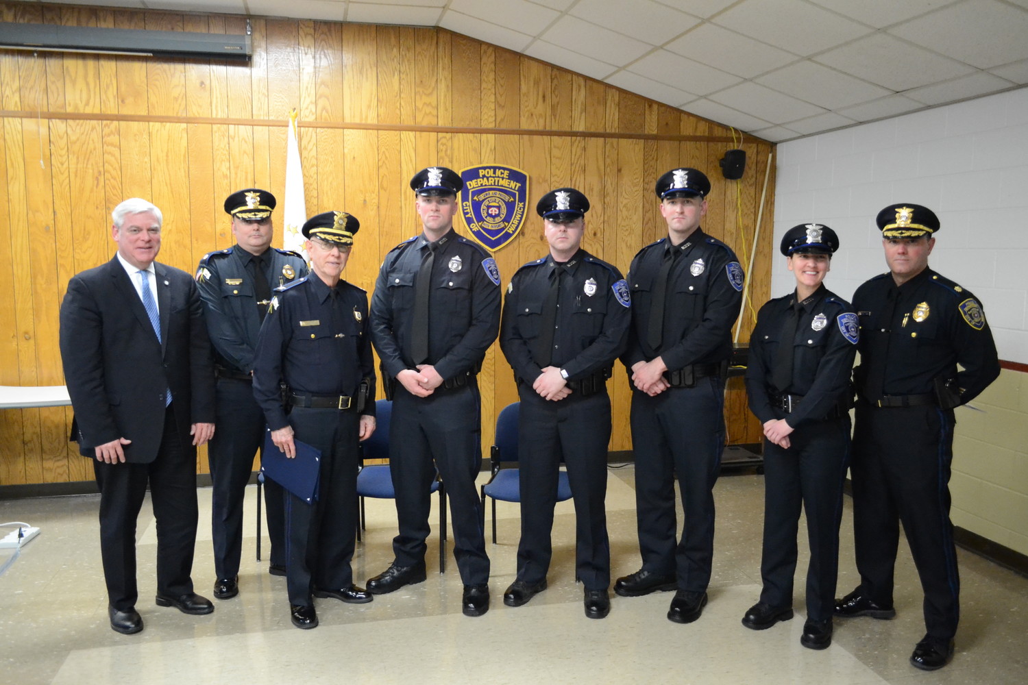 Four new WPD officers sworn in, Curley promoted to sergeant Warwick